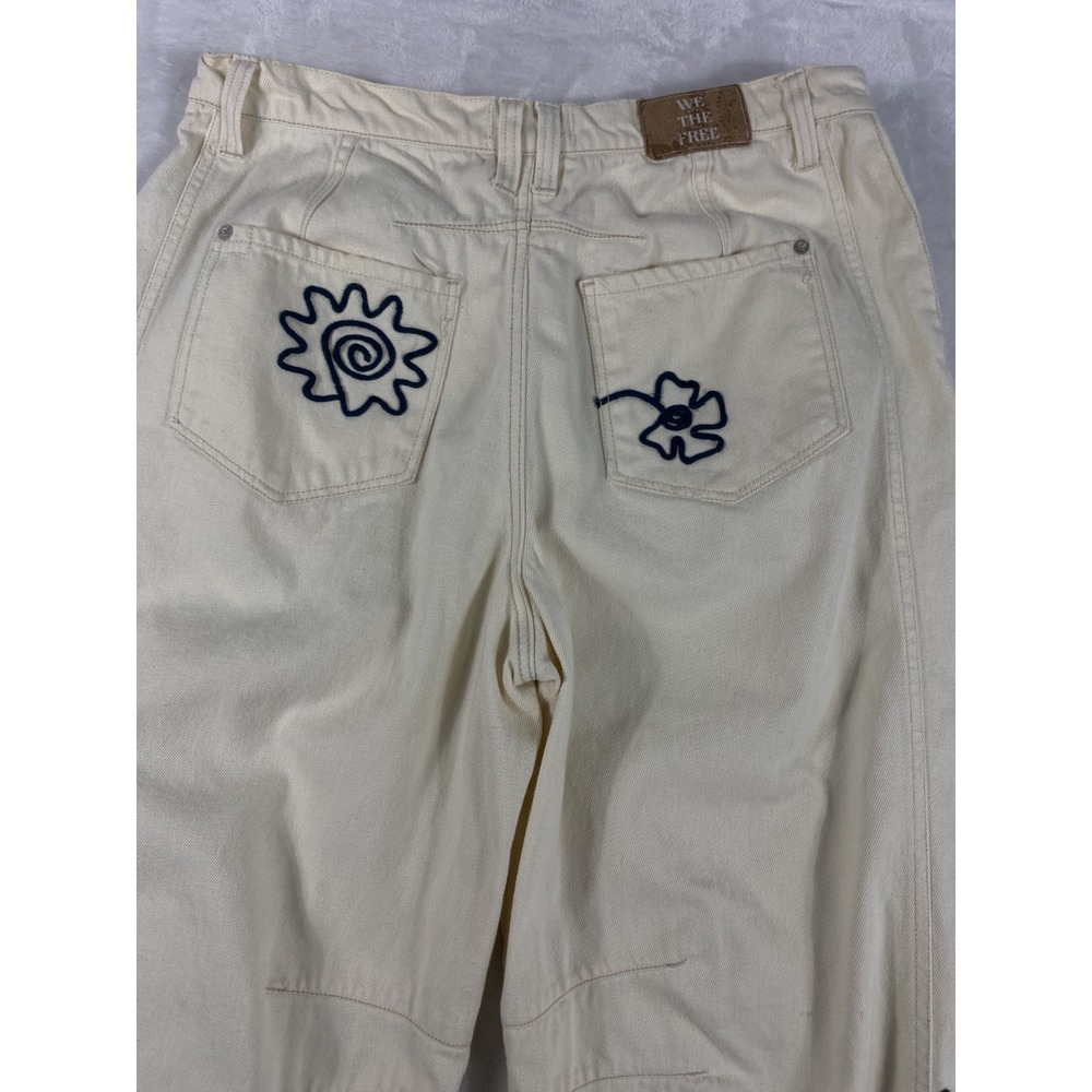 We The Free People Good Luck Soutache Barrel Jeans 31 Ivory Embroidered FLAW - Picture 13 of 16